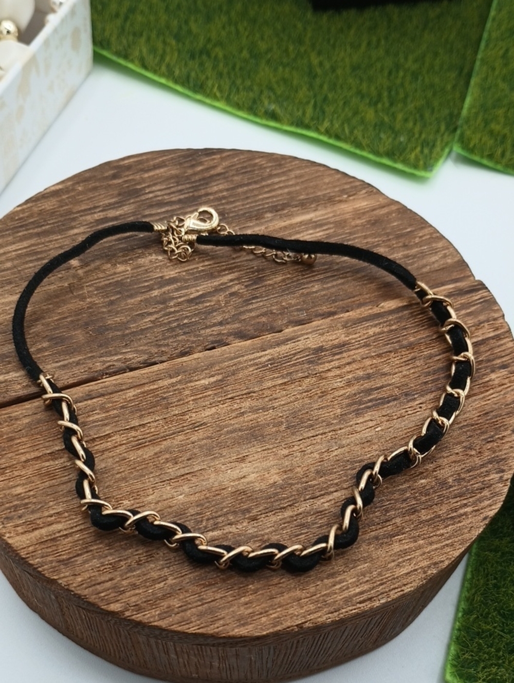 Gold Tone Buckle & Black Braided Chain Anklet Extends Up To 14 Inch B1009